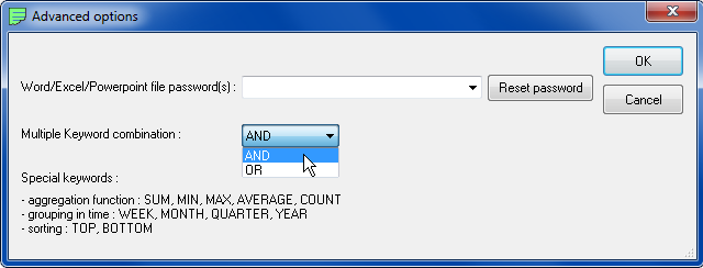 Keyword combination store tool